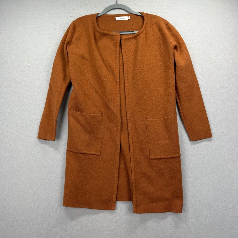 ANRABESS‎ Open Front Cardigan Womens Small Rust Longline Pocket Knit Sweater